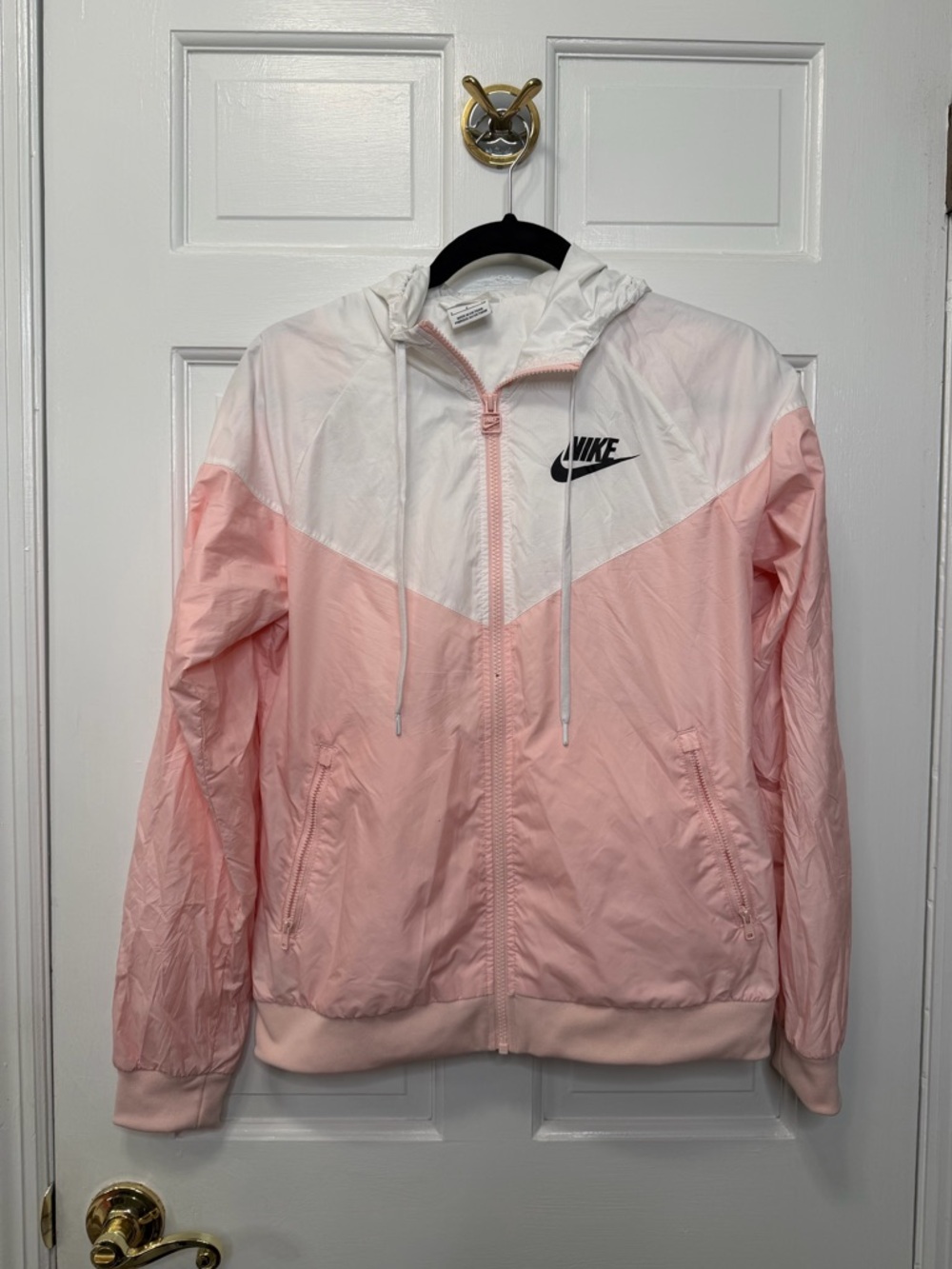 Nike Pink White Windbreaker Jacket Hooded Full Zip Lightweight Size Small